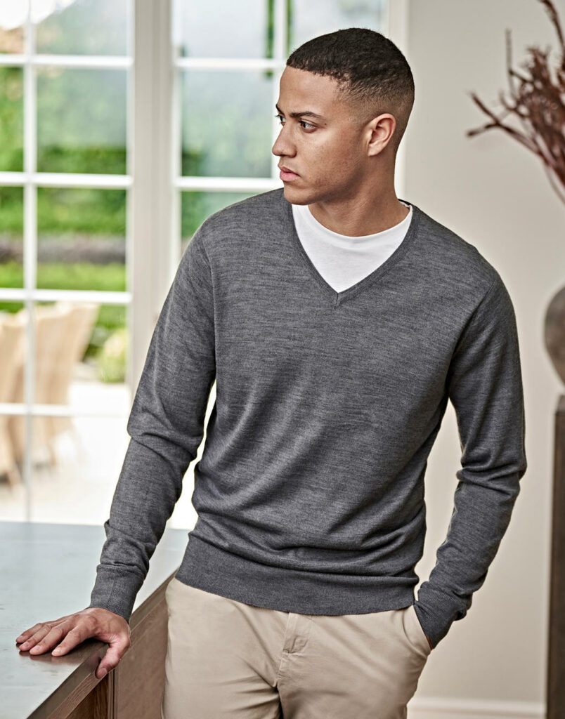 V neck on sale sweater outfit mens
