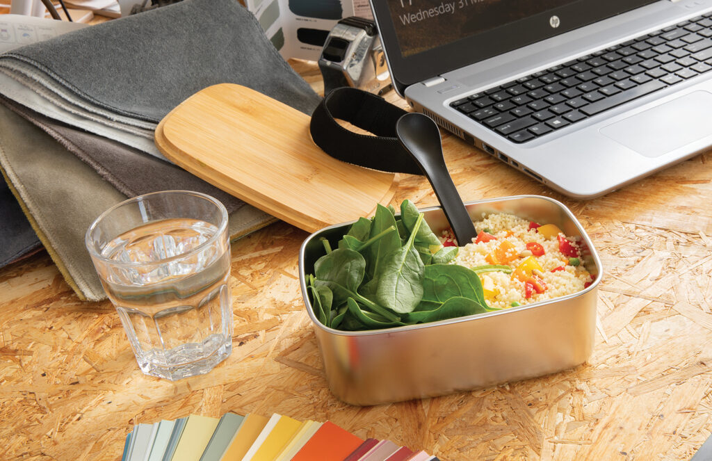 Roestvrijstalen lunchbox met bamboe deksel en spork