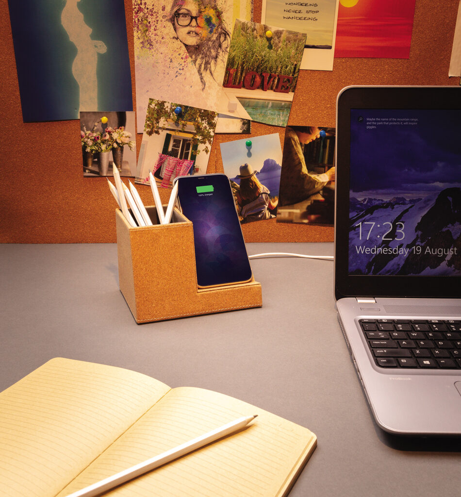 Cork pen holder and 5W wireless charger