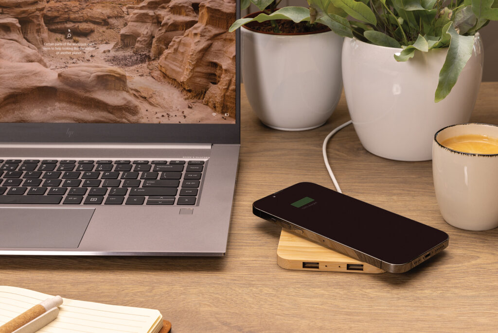 Bamboo 10W wireless charger with USB