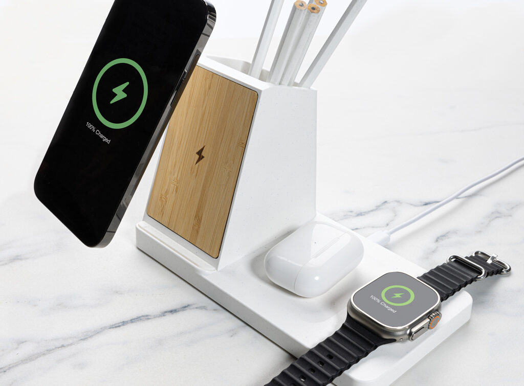 Ontario recycled plastic & bamboo 3-in-1 wireless charger