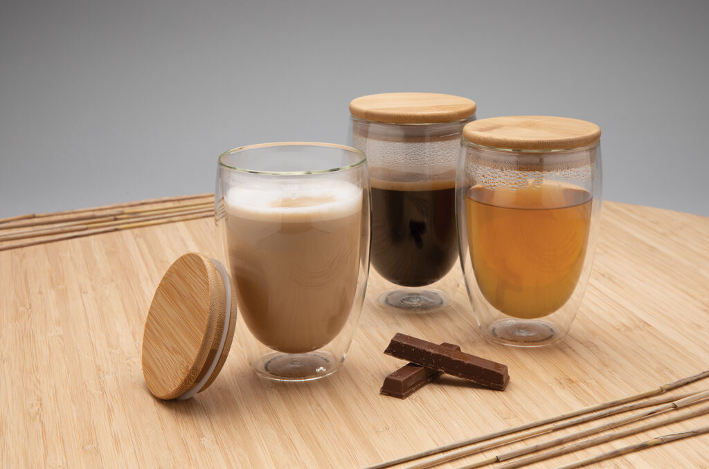 Double wall borosilicate glass with bamboo lid 350ml