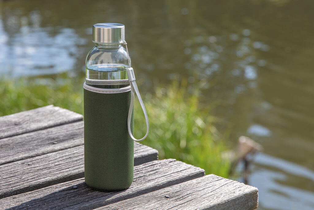 Glass bottle with neoprene sleeve