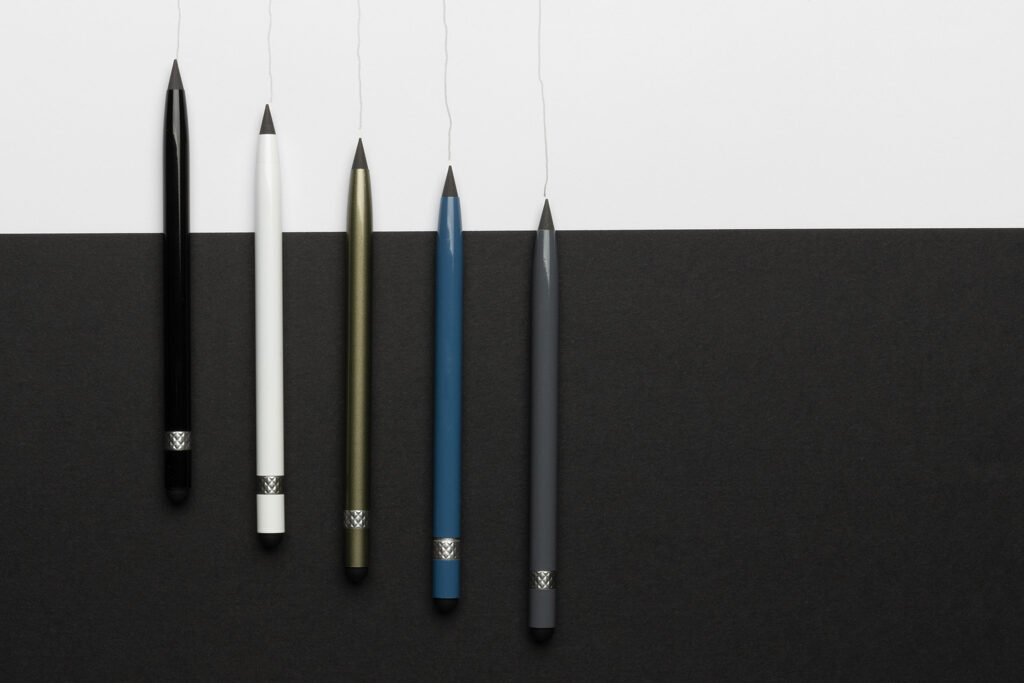 Aluminum inkless pen with eraser